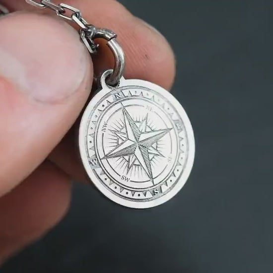 Silver Compass Travel Necklace – Adventure Pendant for Men, Symbolic Jewelry Gift for Explorers and Travelers