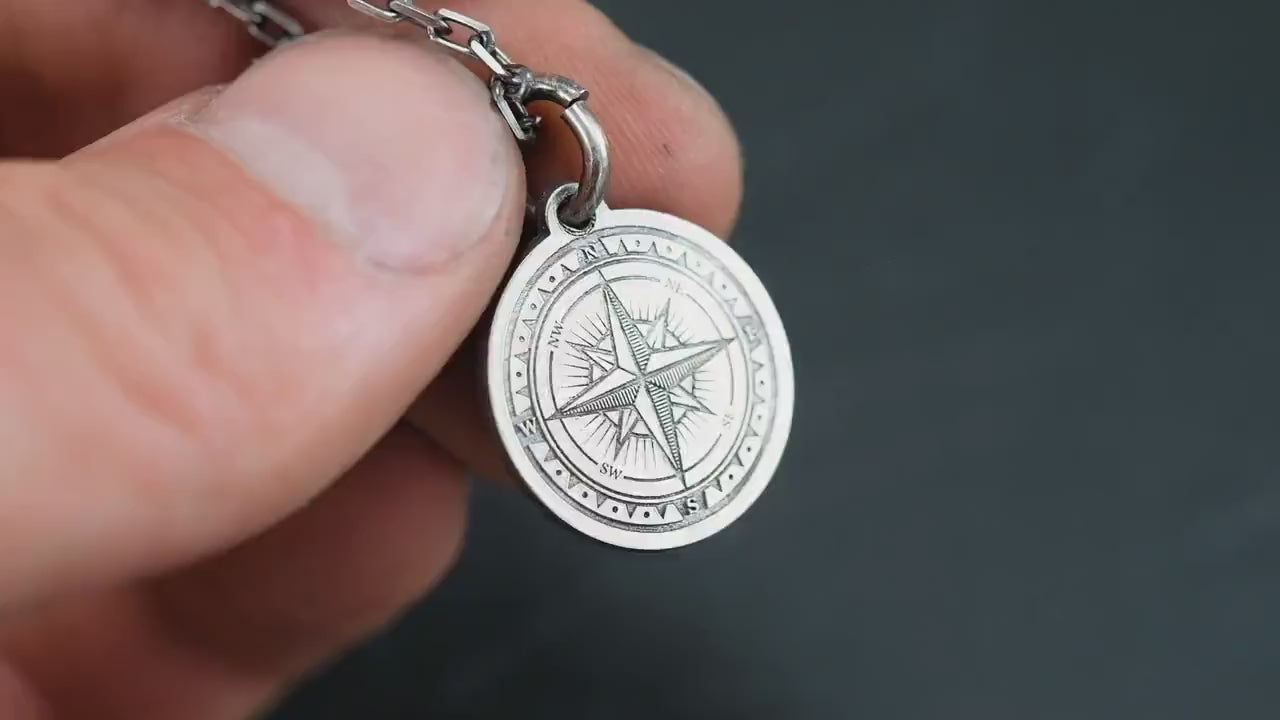 Silver Compass Travel Necklace – Adventure Pendant for Men, Symbolic Jewelry Gift for Explorers and Travelers
