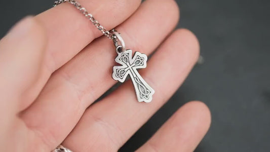 Celtic Silver Cross Necklace for Men, Christian Strength Pendant, Handmade Religious Gift for Boyfriend or Husband