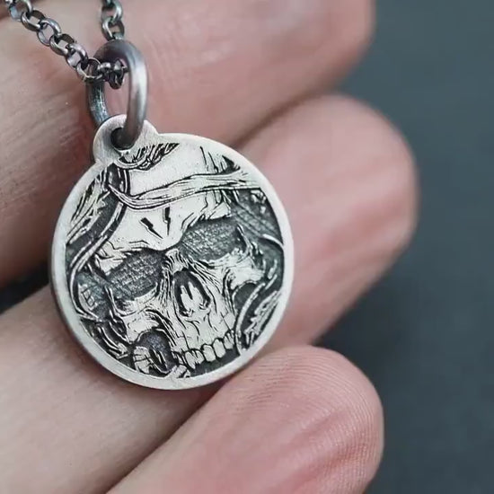 Engraved Skull Necklace: Memento Mori Silver Pendant (Custom Personalization Available)
