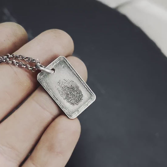 Unique Personalized Mens Silver Fingerprint Necklace, Personalized Engraved Pendant, Custom Fingerprint Jewelry, Unique Gift for Him