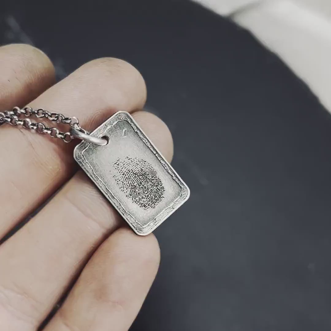 Unique Personalized Mens Silver Fingerprint Necklace, Personalized Engraved Pendant, Custom Fingerprint Jewelry, Unique Gift for Him