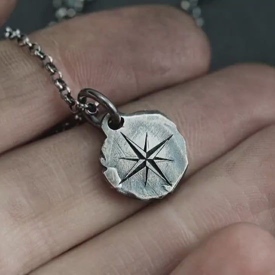 Silver Compass mens pendant necklace, Rustic Oxidized Silver Adventure handmade jewelry, Unique travel gift, Christmas gifts