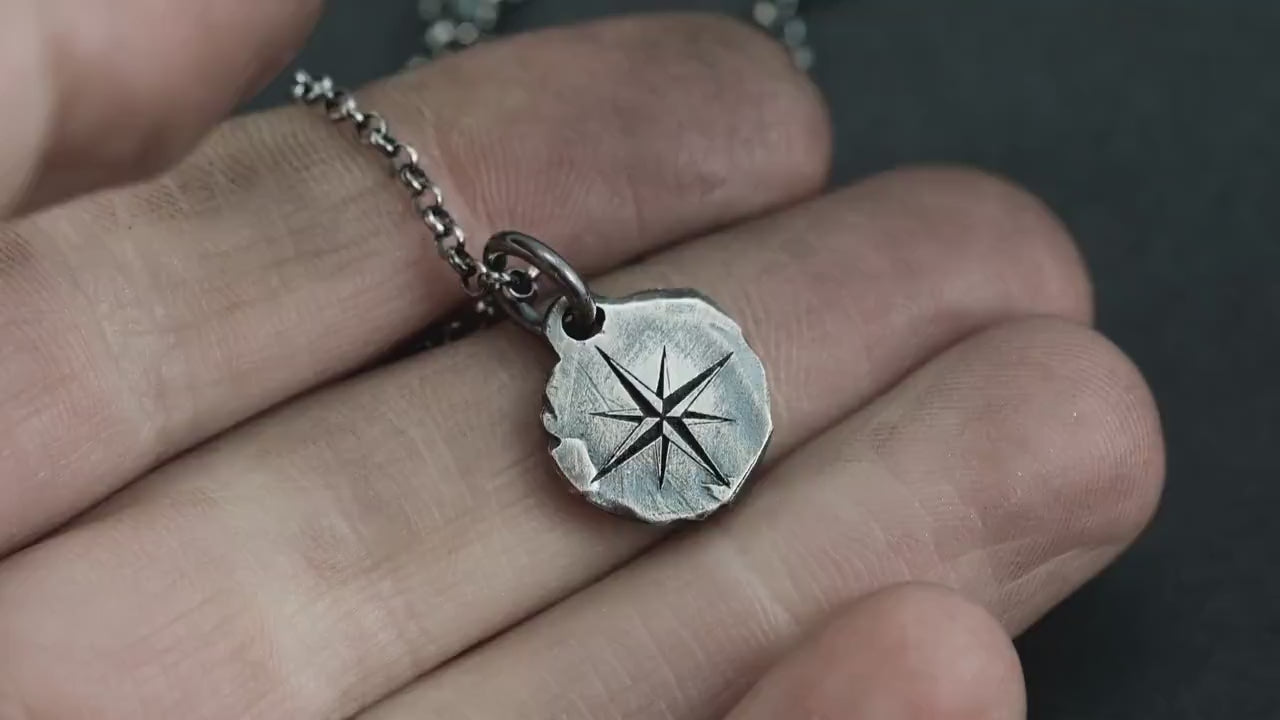 Silver Compass mens pendant necklace, Rustic Oxidized Silver Adventure handmade jewelry, Unique travel gift, Christmas gifts