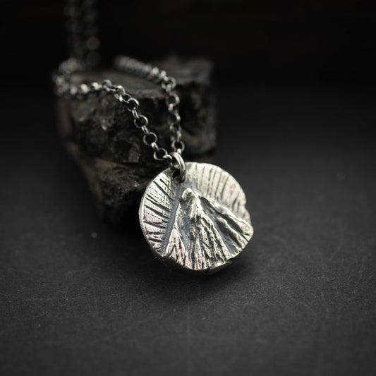 Mountain Wanderlust Silver Necklace, Travel Gifts, Mens pendant necklace, Handmade Nature jewelry, Protection Amulet, Boyfriend gift
