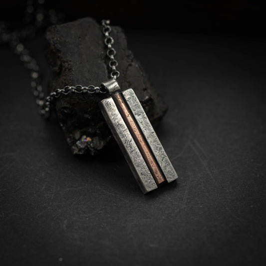 Mens Silver And Copper Bar geometric  necklace, Mens gift, Handmade copper jewelry, Goth jewelry, Gift for him, Boyfriend gift, Husband gift