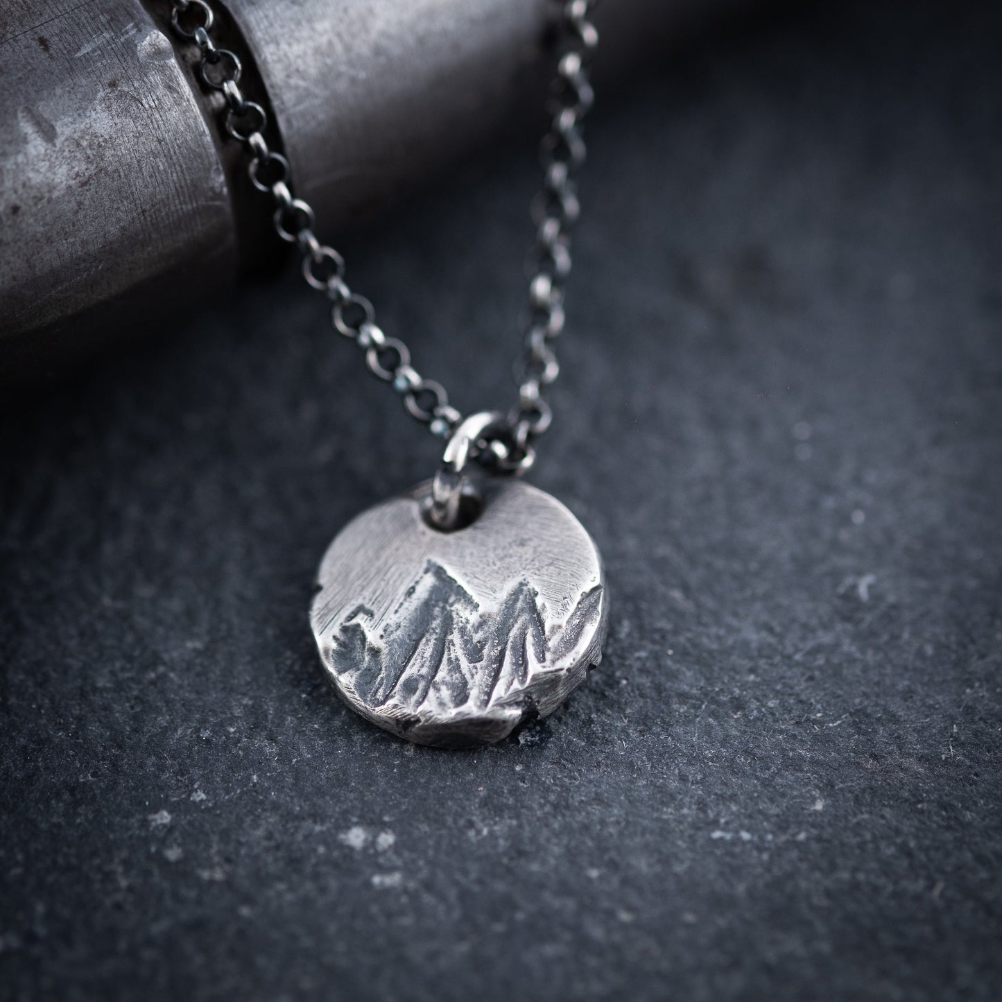 Rustic Circle Mountain Silver Necklace, Wanderlust Hiking Mens Adventure necklace, Travel Gifts, Mens pendant necklace, Handmade  jewelry
