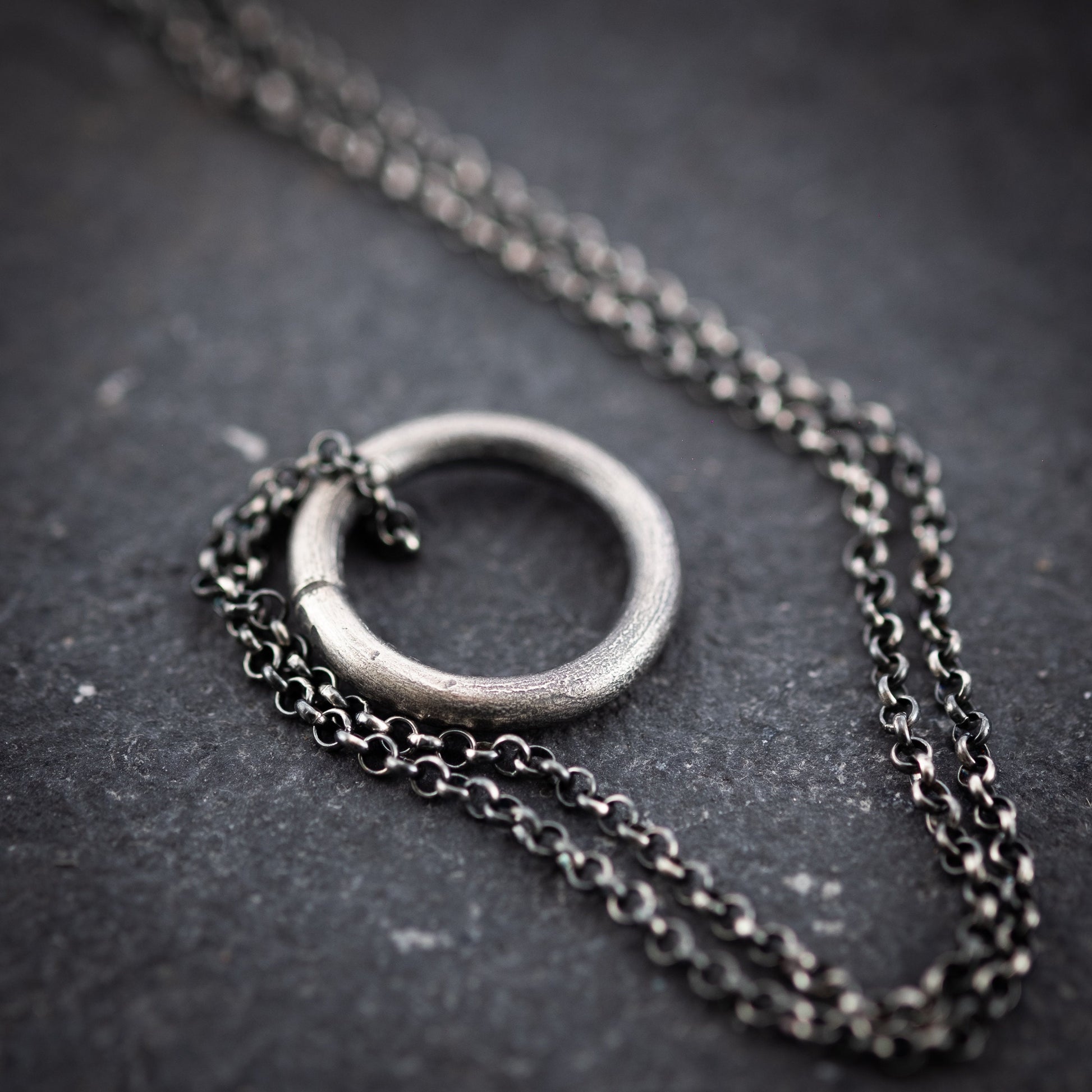 Mens rustic Necklace, Sterling Silver Circle Pendant Jewelry,