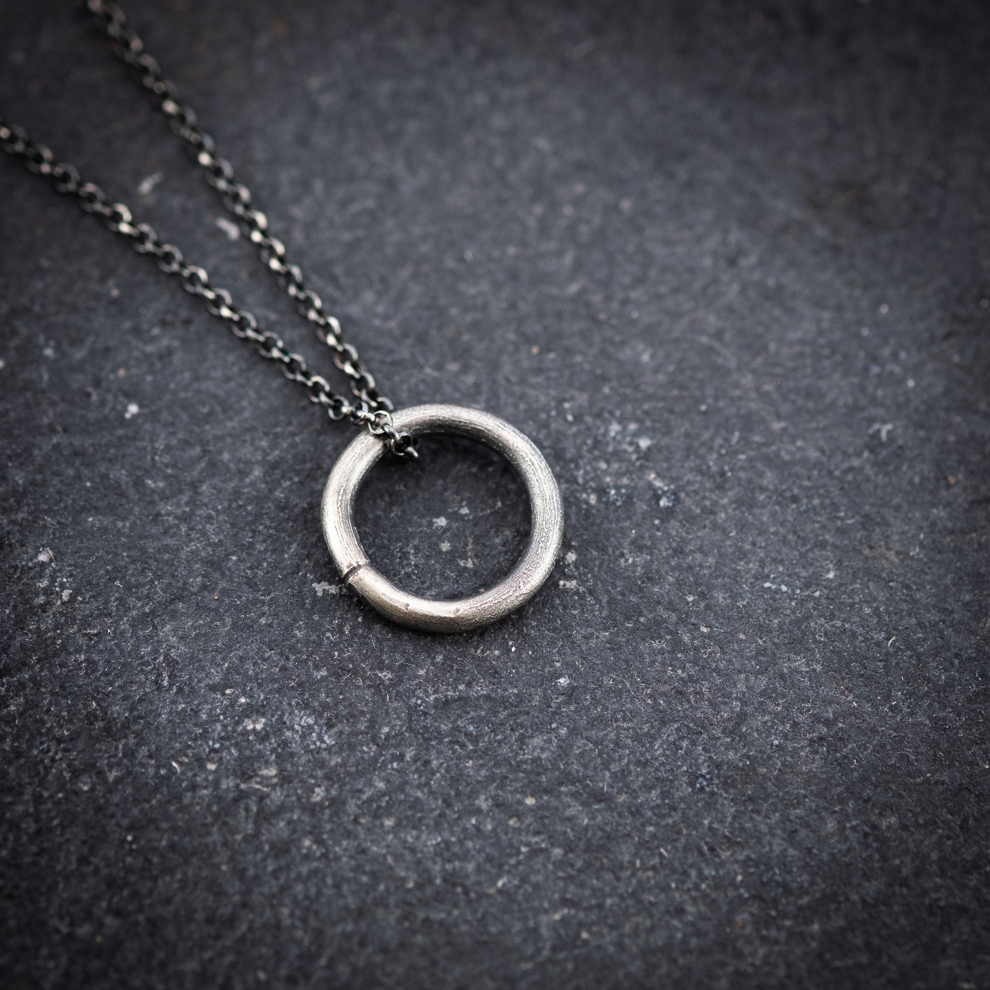 Mens rustic Necklace, Sterling Silver Circle Pendant Jewelry,