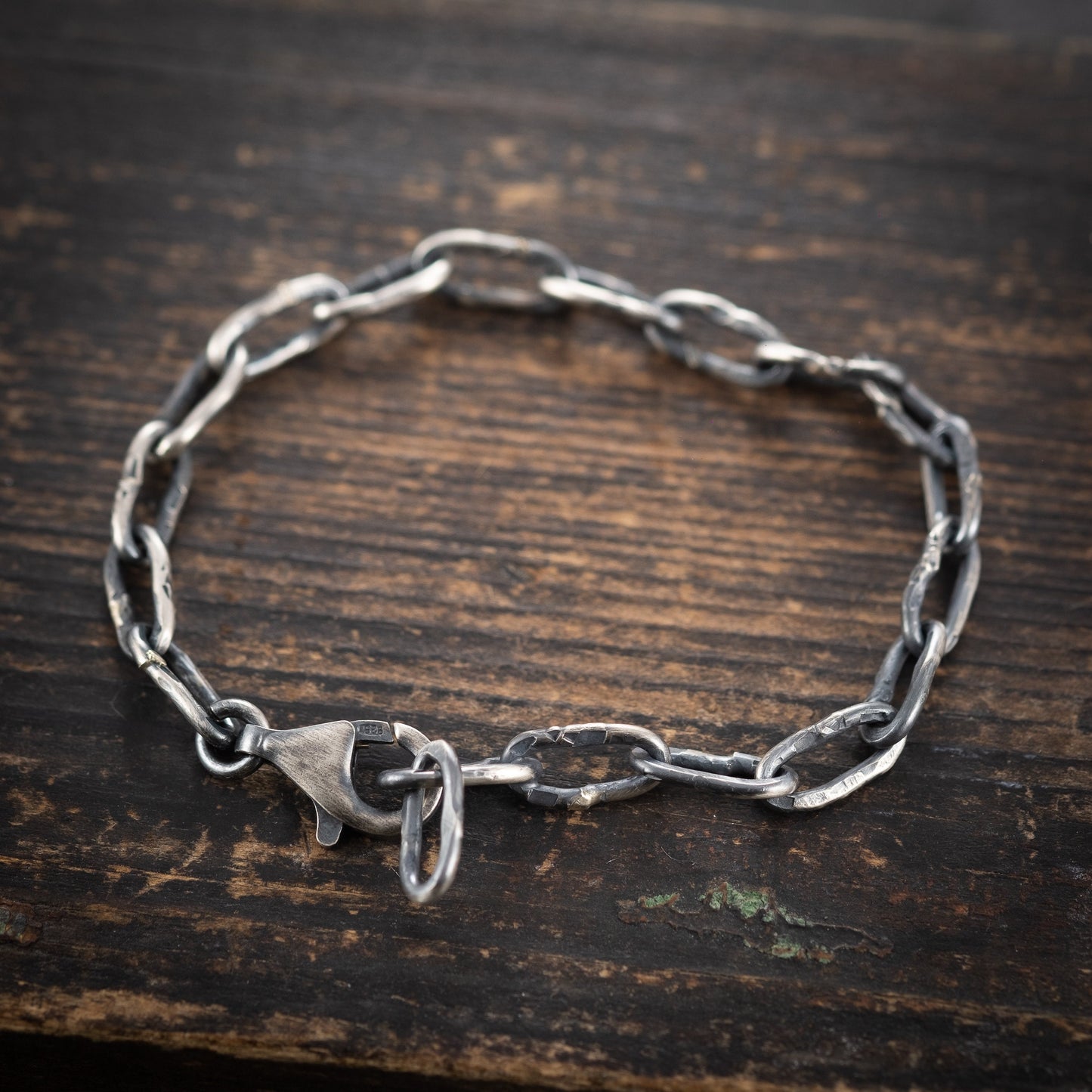 Rustic mens silver bracelet,  Oxidized silver chain Bracelet, Brutalist Rustic jewelry, Boyfriend boyfriend gift, gift for him, Handmade