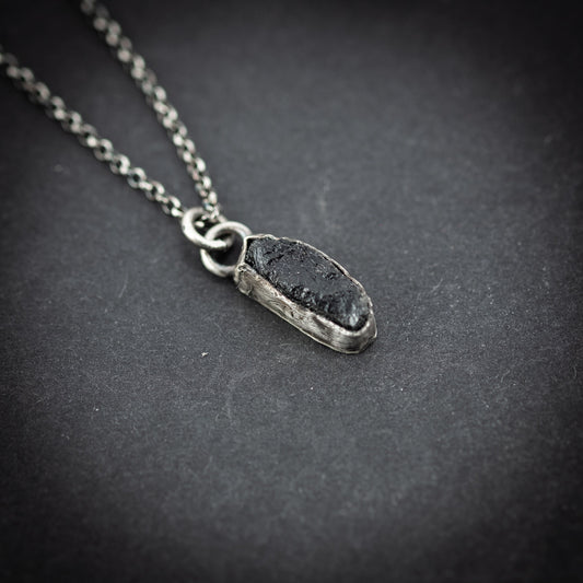Raw Black Tourmaline silver Protection Amulet necklace, Raw crystal mens necklace, unique gifts,  Oxidized jewelry