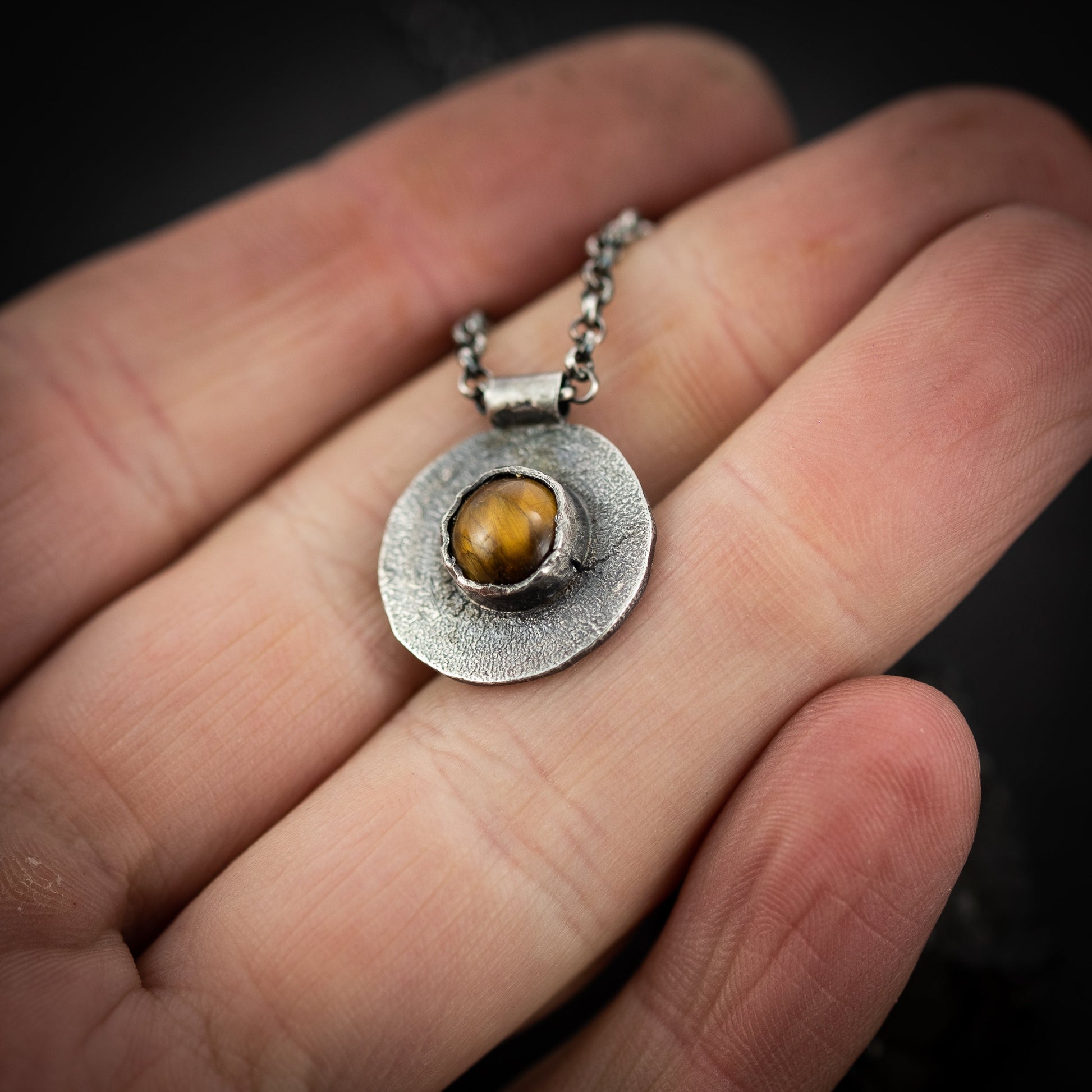 Rustic Silver Necklace with Tiger's eye Gemstone, Gift for her, Crystal pendant, Handmade silver jewelry, Unique girlfriend gift