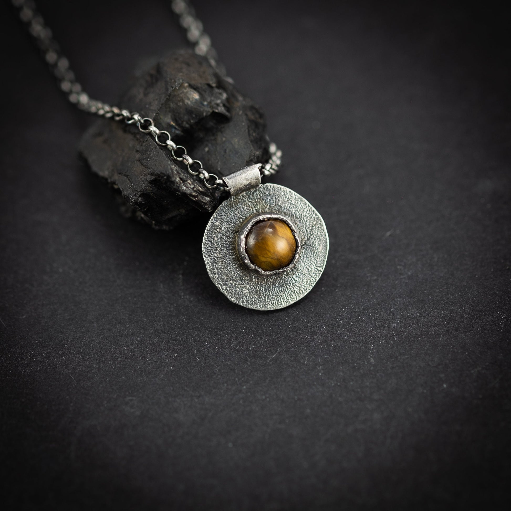 Rustic Silver Necklace with Tiger's eye Gemstone, Gift for her, Crystal pendant, Handmade silver jewelry, Unique girlfriend gift