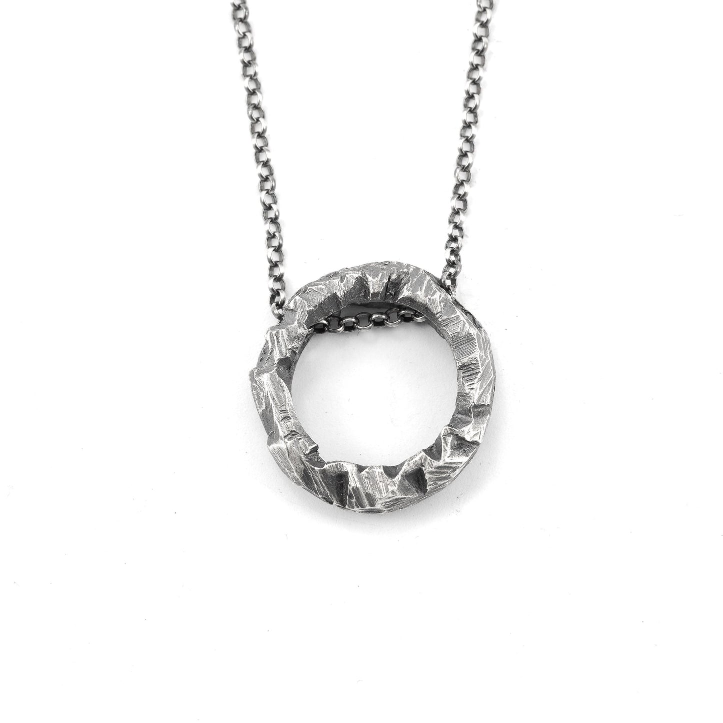 Mens Brutalist Rustic circle silver pendant necklace, Silver necklace, Handmade Silver jewelry, Unique Gift for men