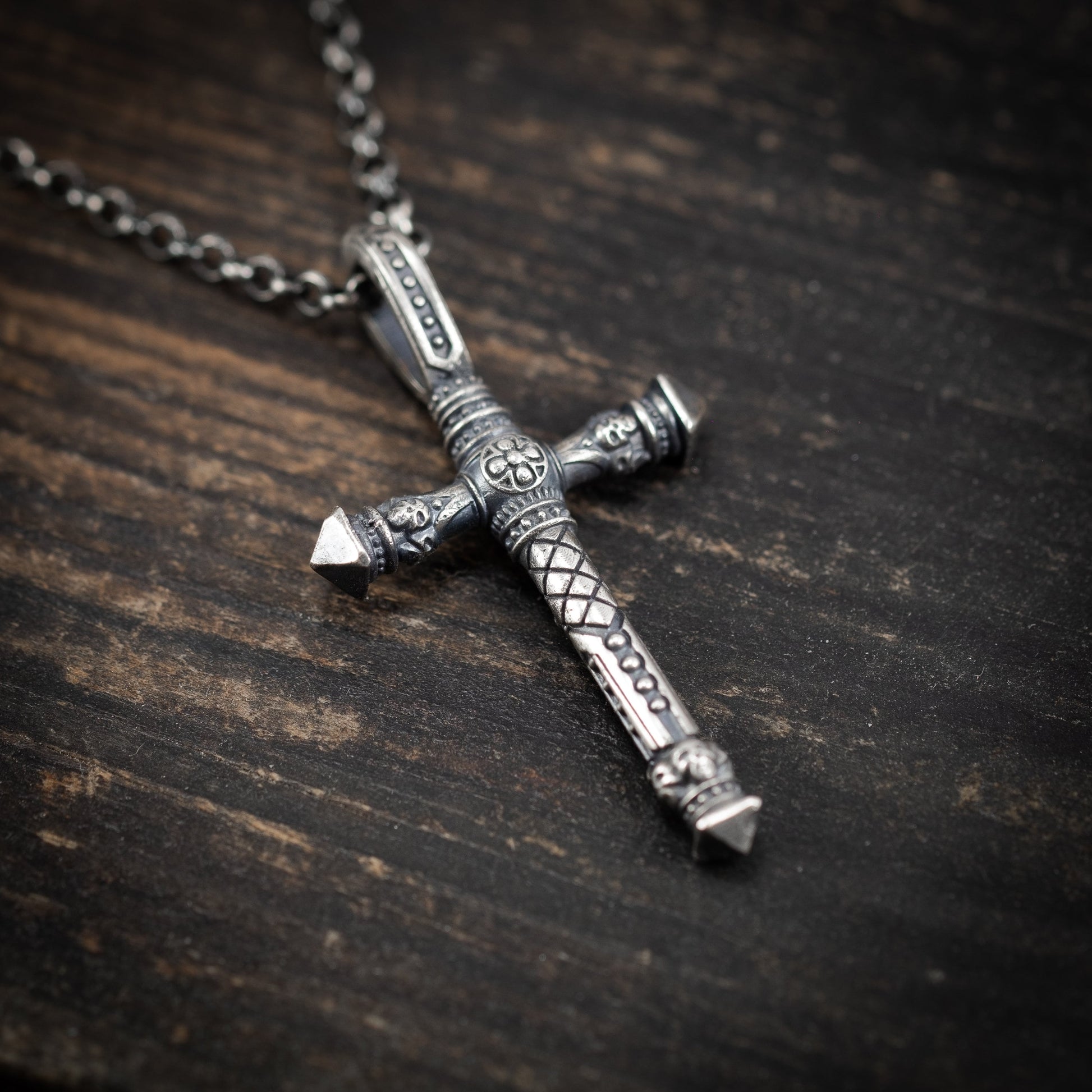 Silver Cross Mens Christian necklace, Strength pendant necklace, Christian gifts, Handmade jewelry, Boyfriend gift, Husband gift