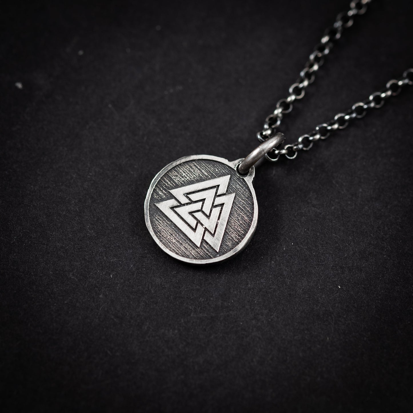 Silver Mens Viking Valknut pendant necklace, Unique viking jewelry, Oxidized rustic necklace, norse jewelry, anniversary husband gift