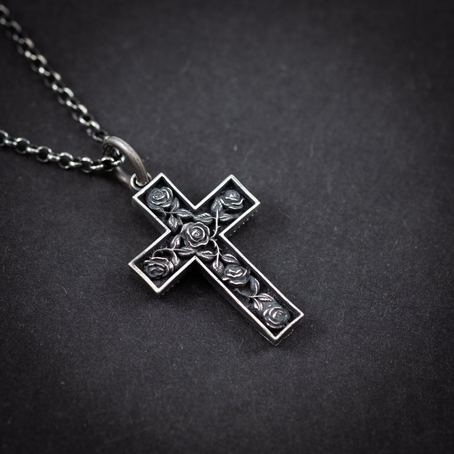 Mens Cross with Roses necklace, Christian Strength pendant necklace, Baptism Christian gifts, Religious handmade jewelry, Christmas gifts