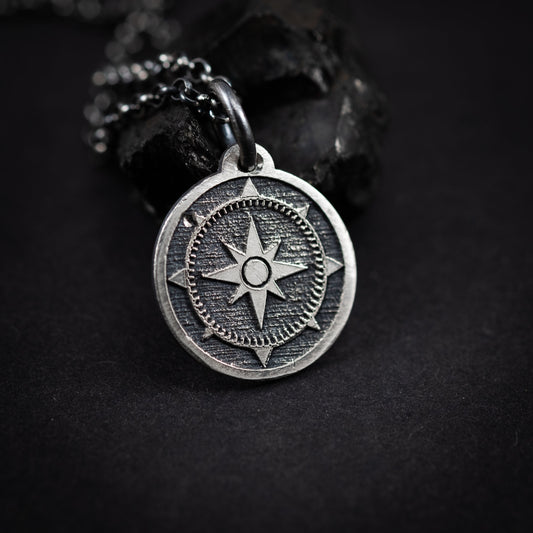 Silver Personalized Compass mens pendant necklace, Engraved Silver handmade jewelry, Unique ravel gift, Christmas gifts