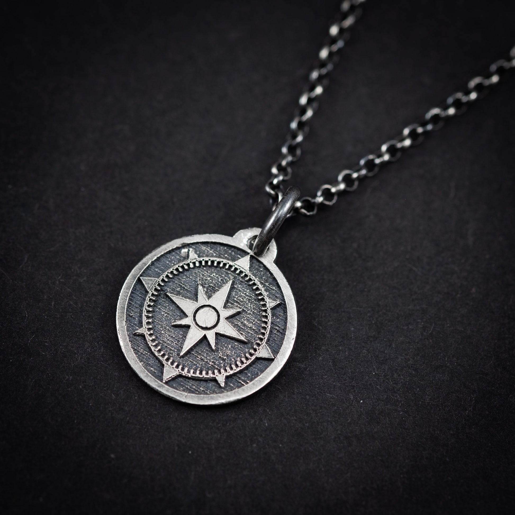 Silver Personalized Compass mens pendant necklace, Engraved Silver handmade jewelry, Unique ravel gift, Christmas gifts