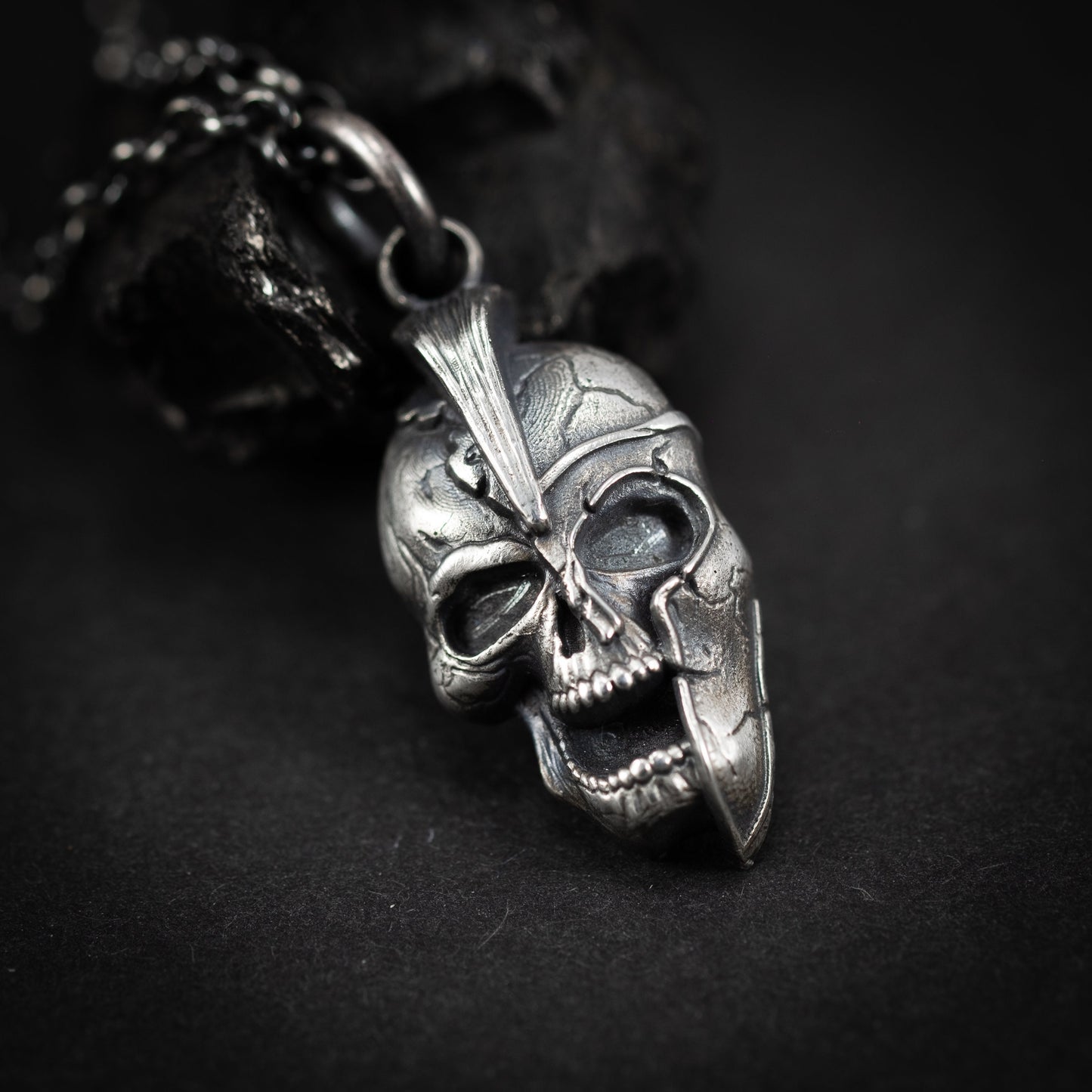 Spartan Warrior Helmet skull men's silver Strength necklace, Memento Mori Oxidized Handmade jewelry, Boyfriend gift, Unique Gift, Men gift