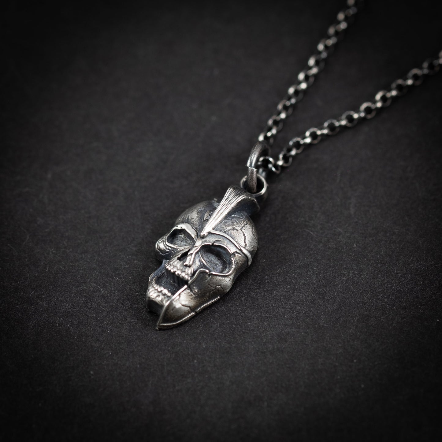 Spartan Warrior Helmet skull men's silver Strength necklace, Memento Mori Oxidized Handmade jewelry, Boyfriend gift, Unique Gift, Men gift