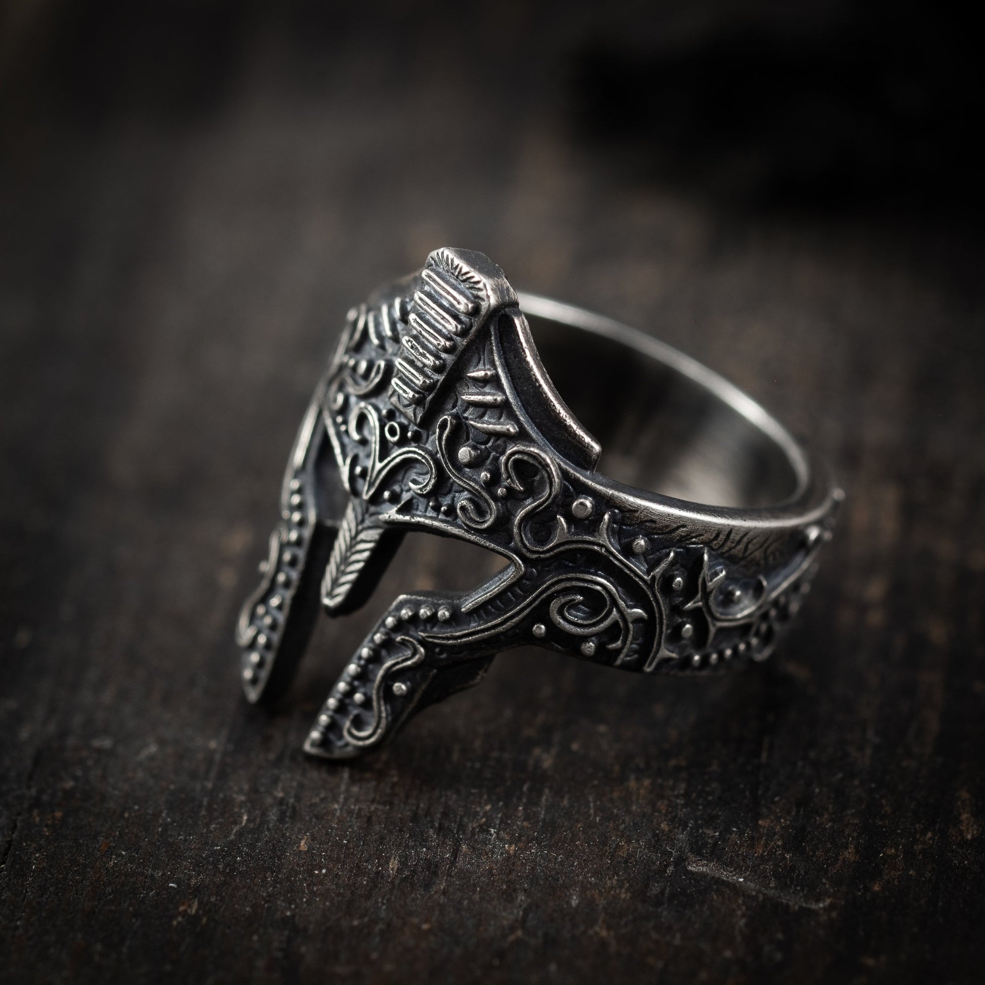 Spartan helmet Warrior Men silver ring, Unique gift for men, Oxidized rustic jewelry for men, ancient greek ring, mens gift