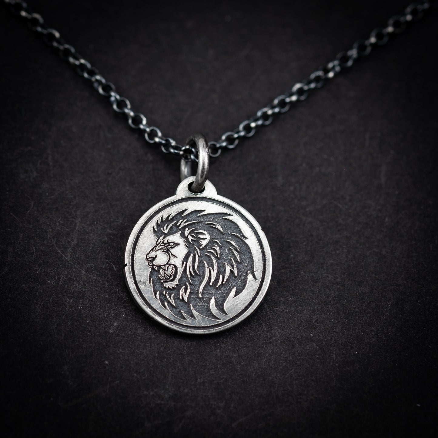 Lion Silver mens pendant necklace, Personalized Engraved Protection Strength amulet Leo zodiac necklace, Astrology jewelry, mens gift
