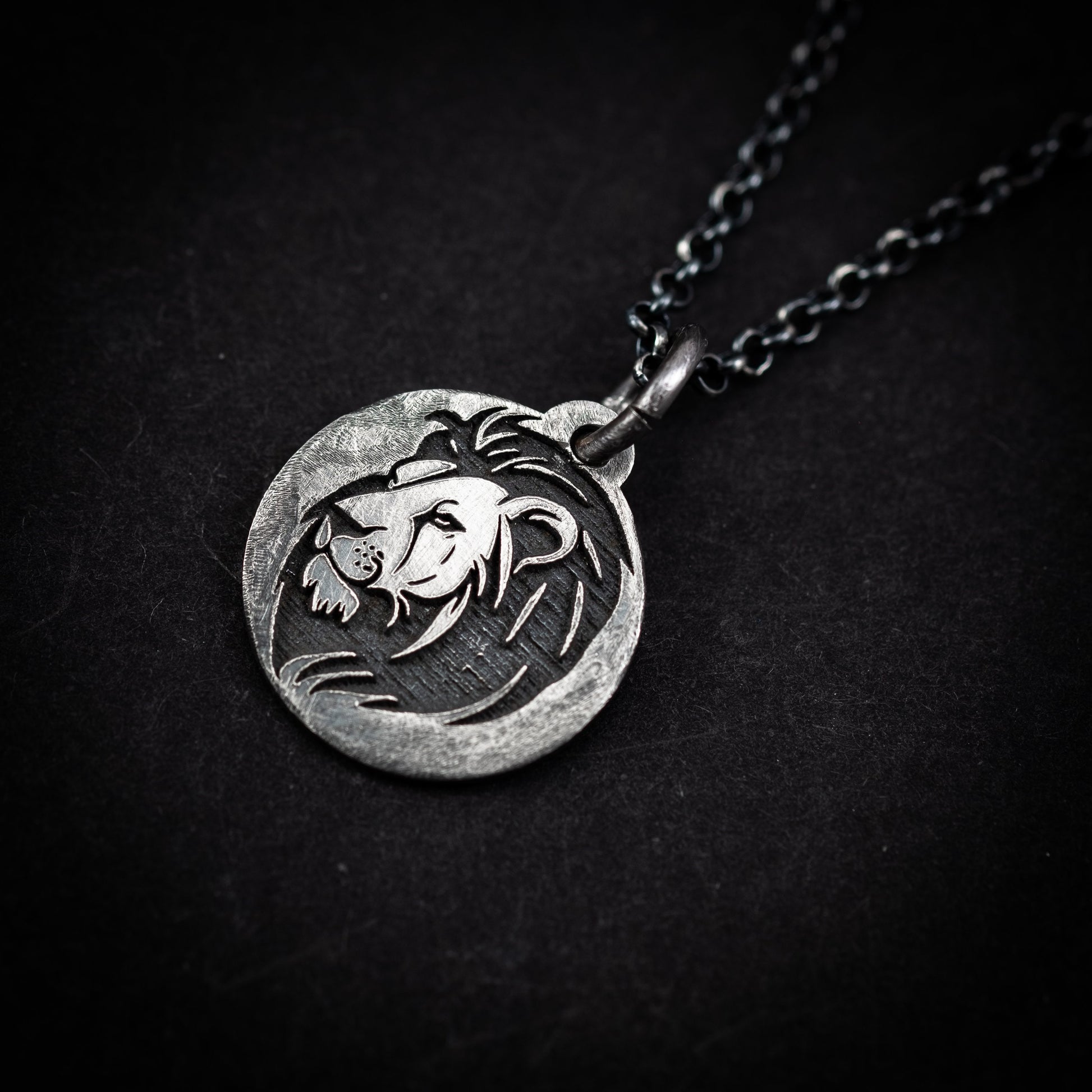 Lion head Silver pendant necklace, Protection Strength amulet Leo zodiac necklace, oxidized Astrology jewelry, ,mens sterling silver gift
