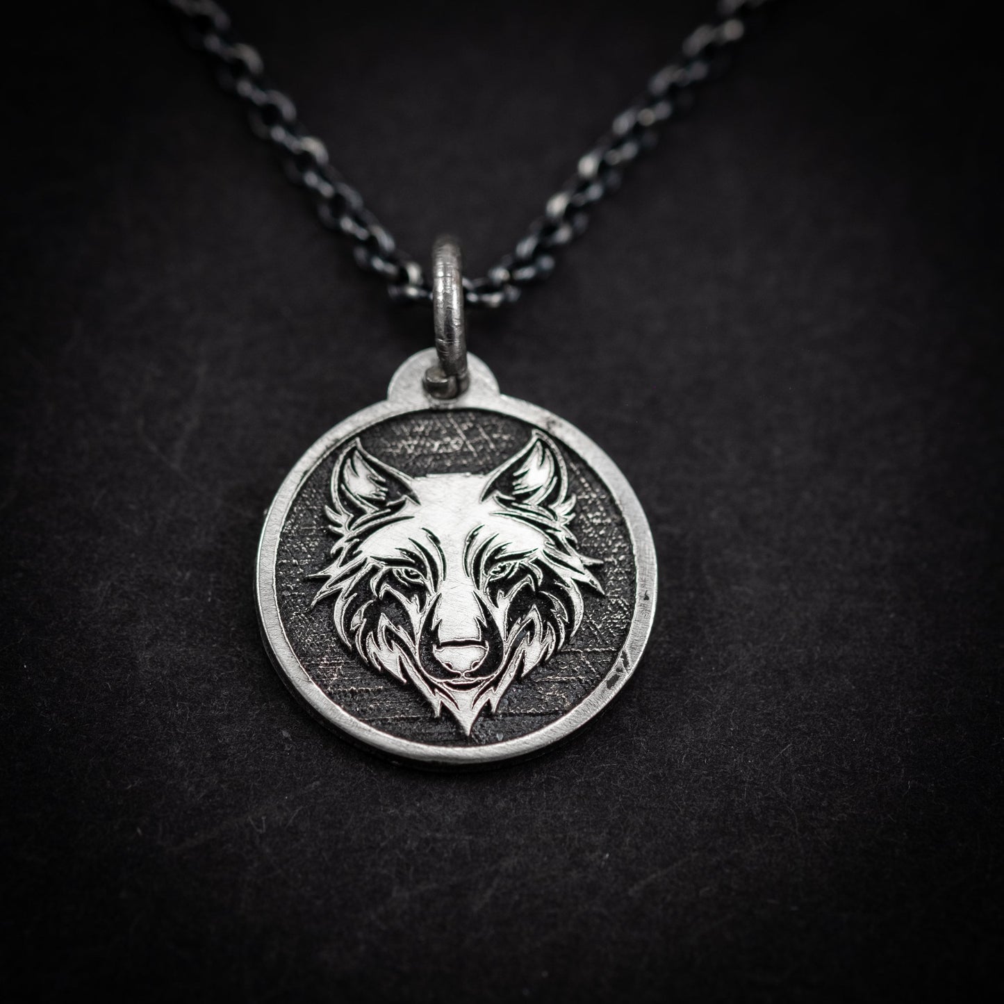 Silver Engraved Wolf Head animal pendant necklace, Unique forest nature jewelry, gift for men, mens necklace, unique Christmas gift