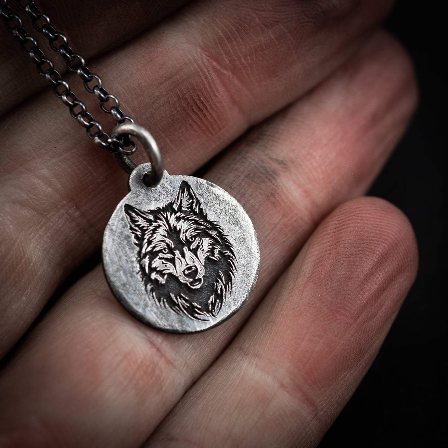 Wolf Head Sterling Silver mens necklace, Viking Animal jewelry, Christmas mens gift, Personalized engraved custom necklace