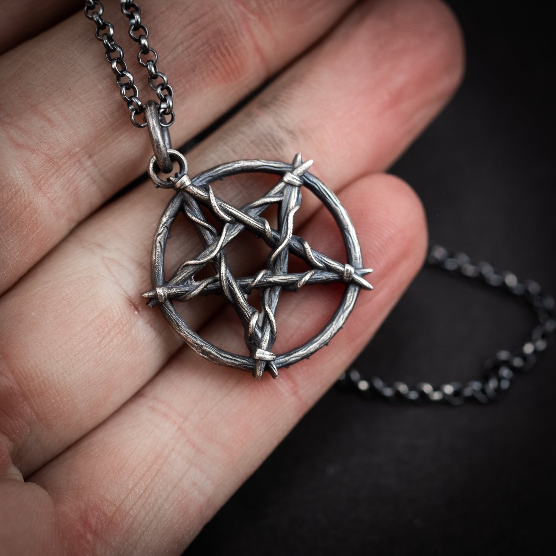 Silver Pentagram necklace pendant, pentacle necklace, Occult handmade jewelry , unique gift for men or women, wiccan necklace