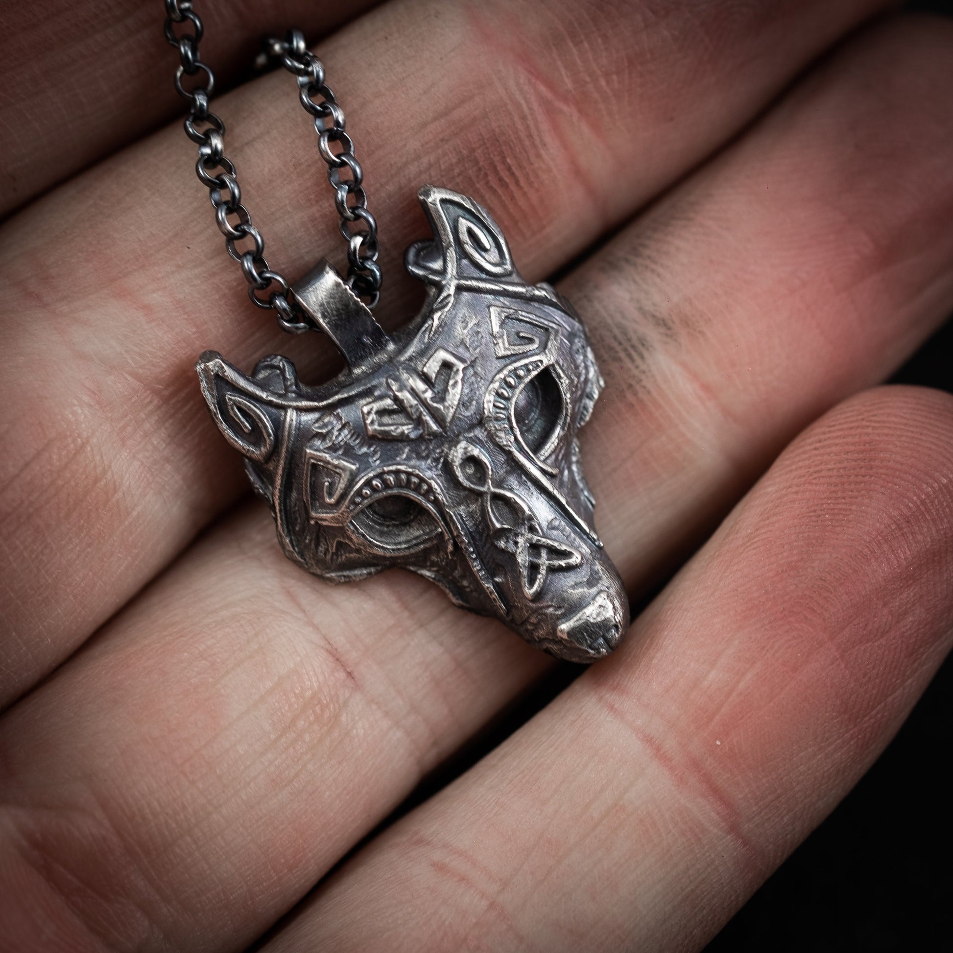 Viking Wolf Silver mens necklace, Wolf head necklace, Fenrir pendant, Norse mythology , Handmade jewelry, animal necklace, Christmas gifts