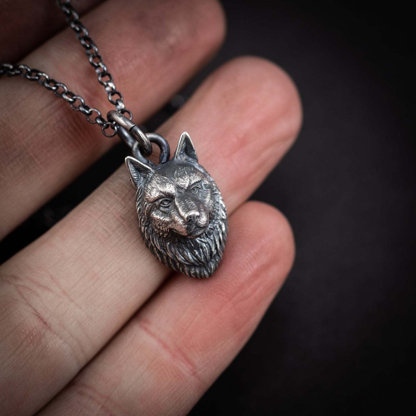 Wolf Head animal pendant mens necklace, Unique forest nature jewelry, gift for men, mens necklace, Christmas boyfriend gift