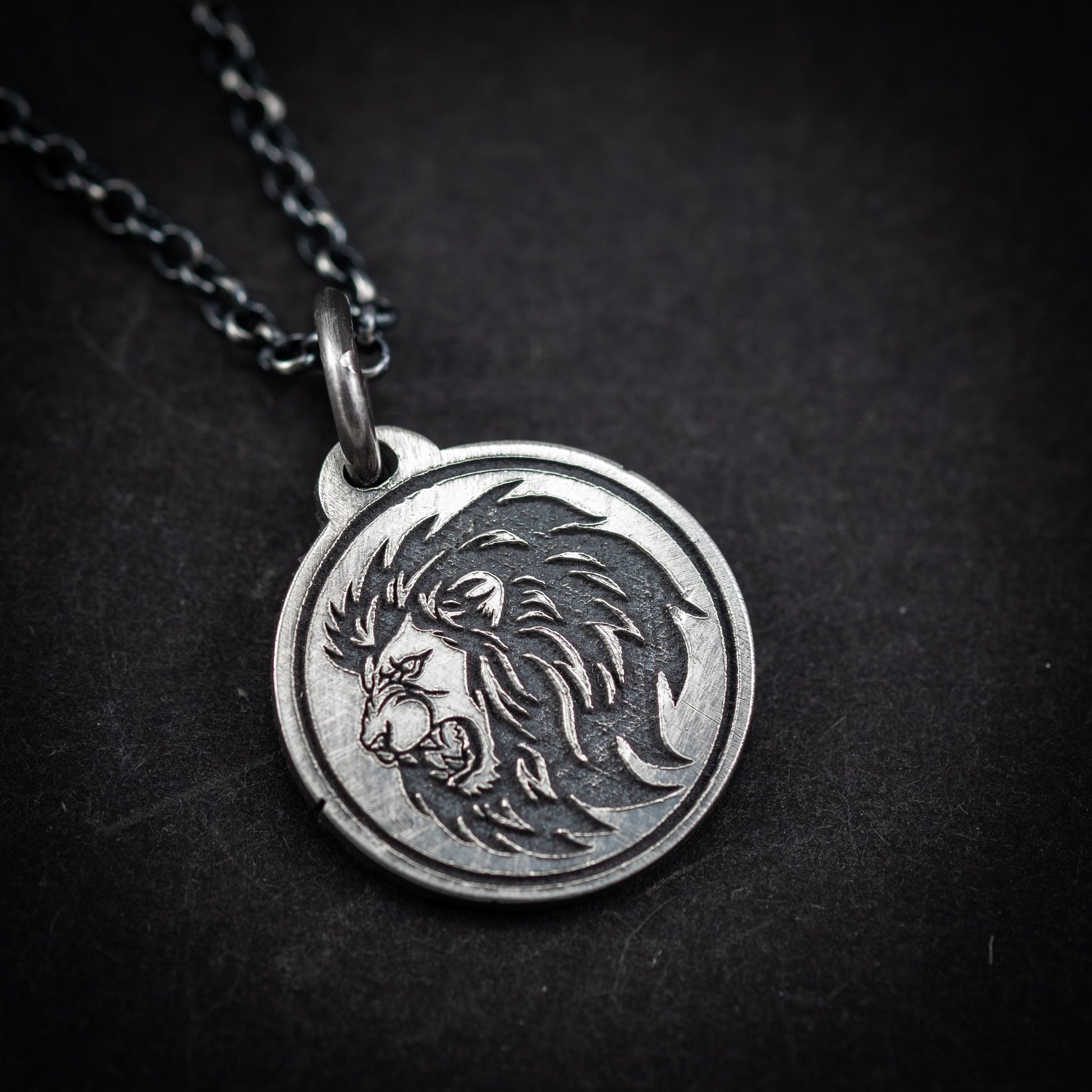 Lion Silver mens pendant necklace, Personalized Engraved Protection Strength amulet Leo zodiac necklace, Astrology jewelry, mens gift