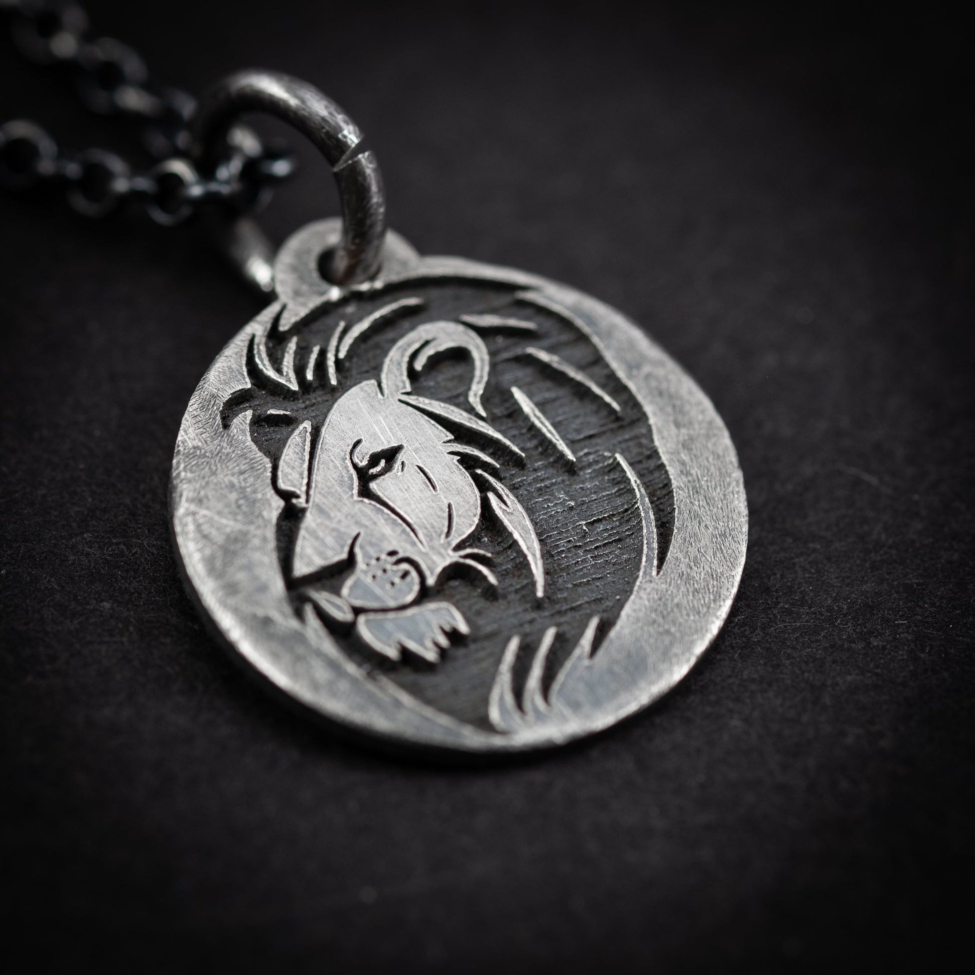Lion head Silver pendant necklace, Protection Strength amulet Leo zodiac necklace, oxidized Astrology jewelry, ,mens sterling silver gift