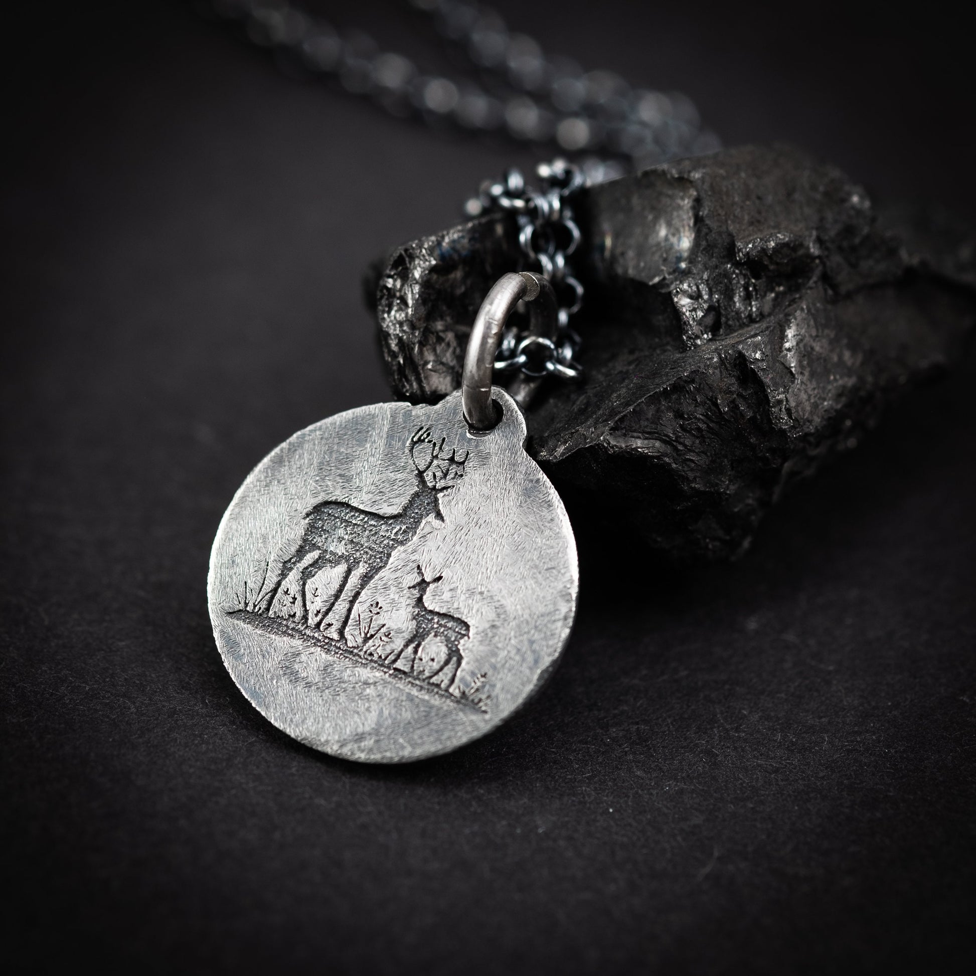 Deer Silver animal pendant necklace, Personalized forest nature jewelry, Christmas gifts, engraved necklace, gift for her, mens necklace