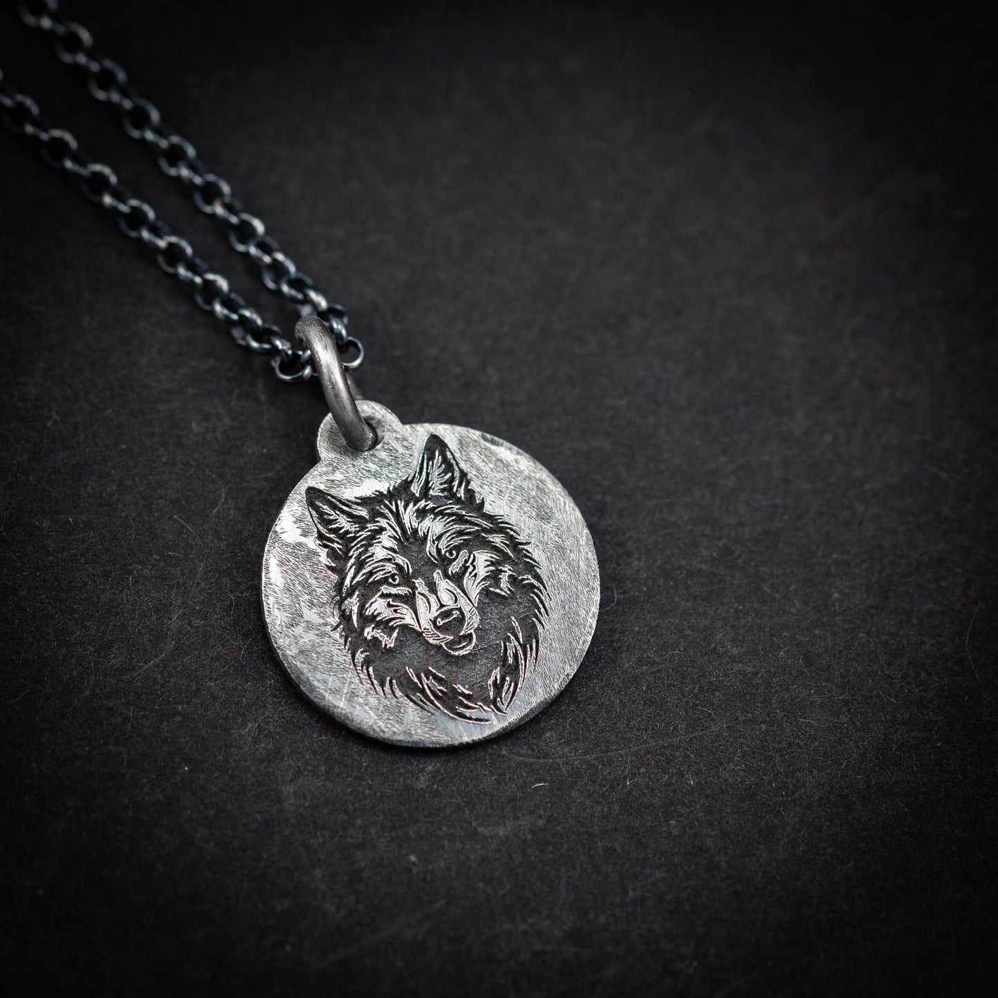 Wolf Head Sterling Silver mens necklace, Viking Animal jewelry, Christmas mens gift, Personalized engraved custom necklace