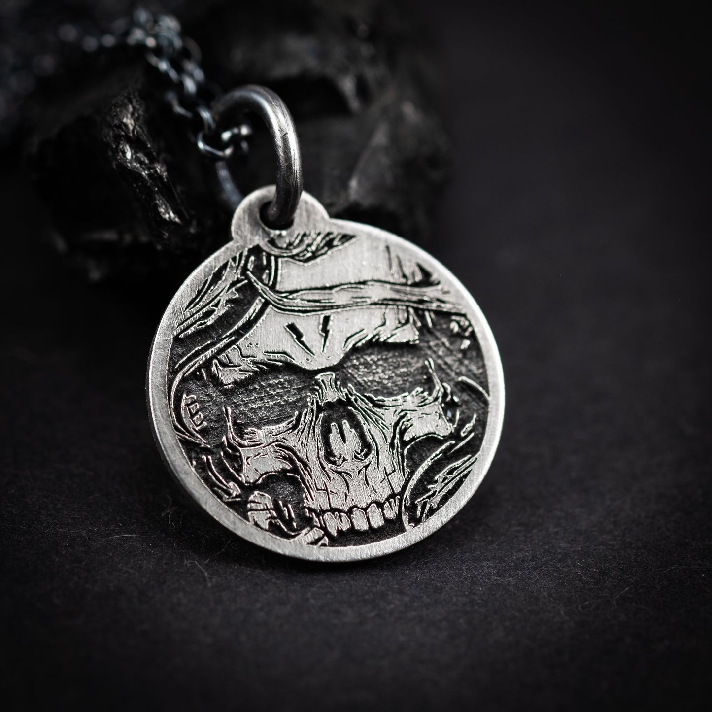 Engraved Custom Mens Skull Silver Necklace, Christmas Memento mori coin men's gift, Engraved personalized jewelry, Death necklace