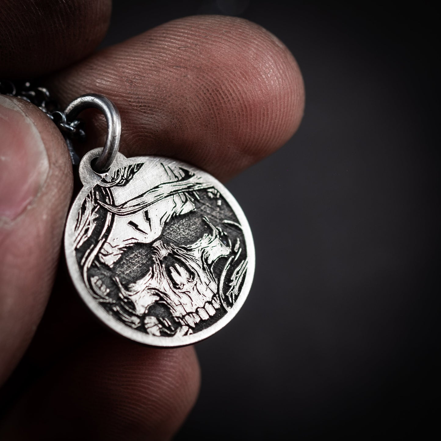 Engraved Custom Mens Skull Silver Necklace, Christmas Memento mori coin men's gift, Engraved personalized jewelry, Death necklace